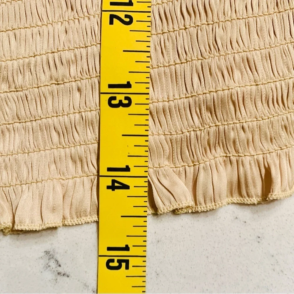 J. Crew Buttercream Featherweight Smocked Satin Crop Top Puff Sleeve NWT - M